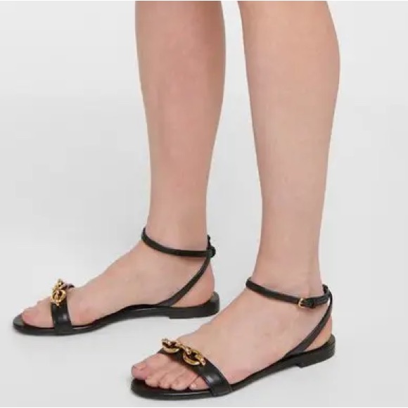 Saint Laurent Black Le Maillon Black Leather Flat Sandals